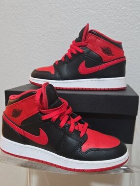 Jordan Kids Black and Red Mid-Top Sneakers